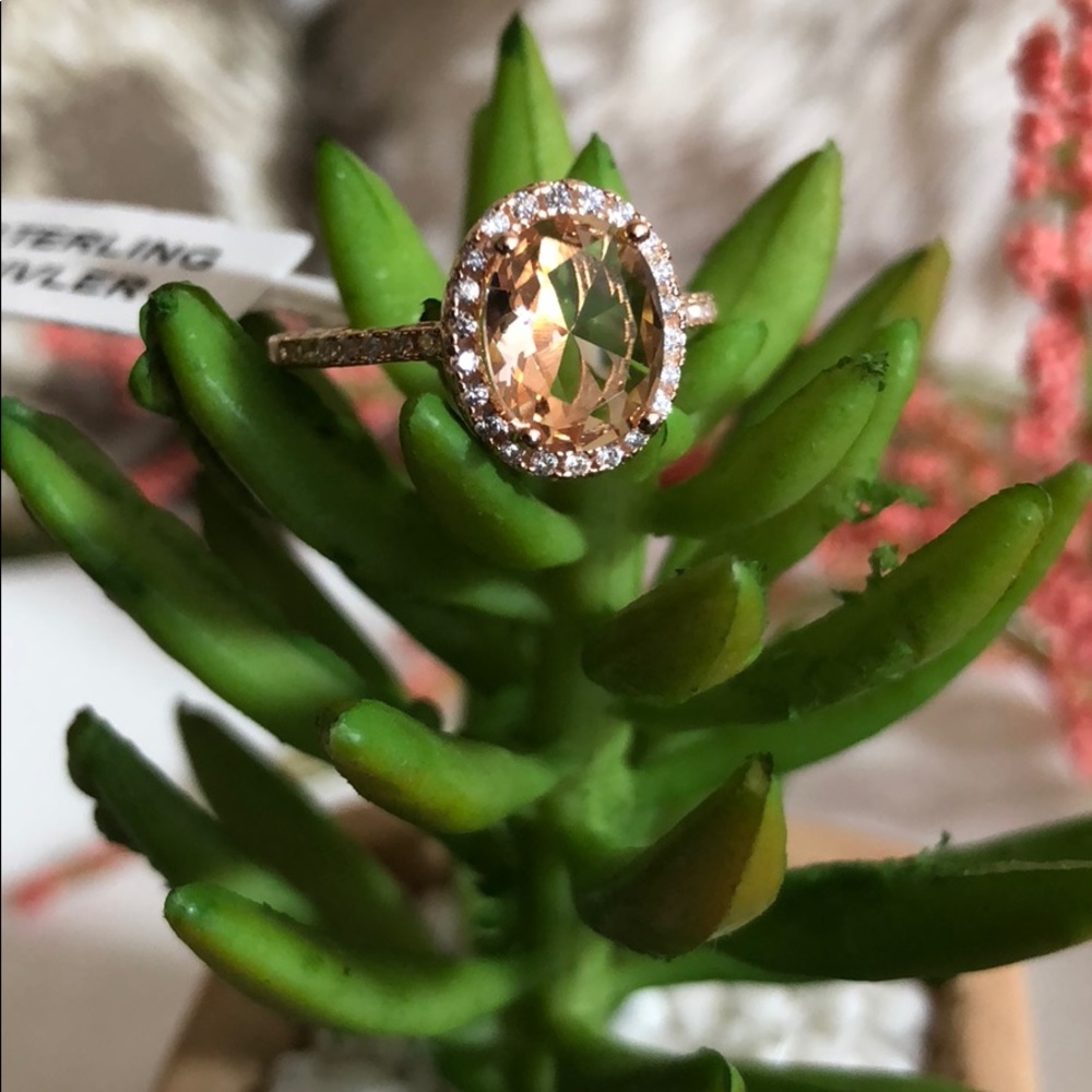 Halo Rose Gold/Morganite / CZ Sterling Silver Ring